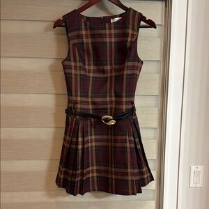 Commense Burgundy and Tan Plaid Dress